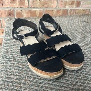 Marc Fisher Black Suede Platform Scalloped Sandals